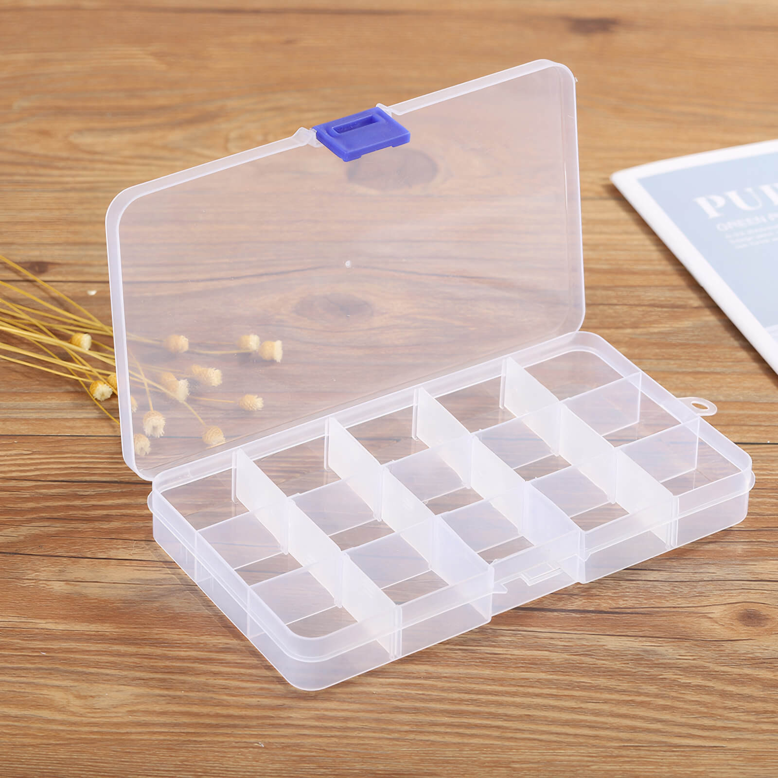 HOZVOMI Removable 15-Lattice Transparent Plastic Storage Box - Electronic Component Organizer, Fishing Tackle Box, Jewelry Holder \u0026 Hardware Tool Container